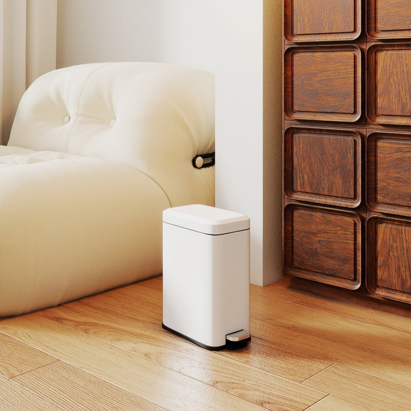 Trash Can 5L Pedal Bin with Inner Bucket, Metal, White