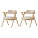 Set of 2 Folding Dining Chairs, Solid Wood and Breathable, Beige Linen