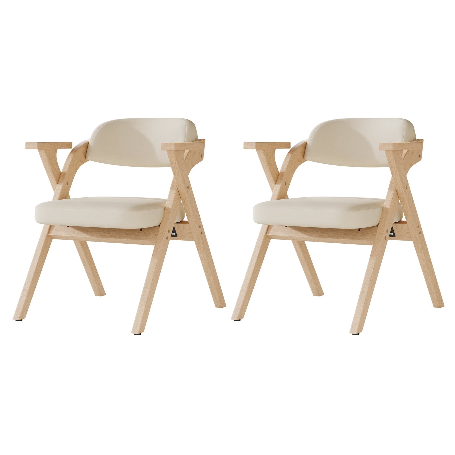 Set of 2 Folding Dining Chairs, Solid Wood and Breathable, Beige Linen
