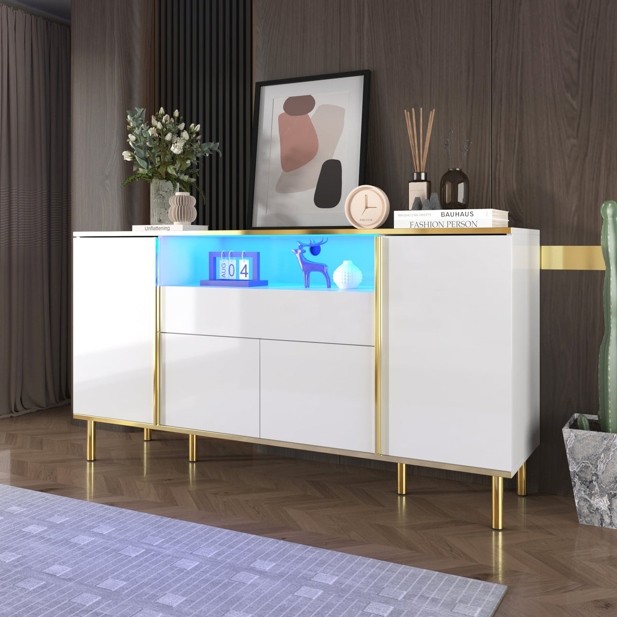 Sideboard, Chest of Drawers with 1 Drawer, High-Gloss White