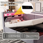Upholstered Sofa Bed 90x200 LED USB Hydraulic Storage Light Grey Velvet