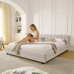 Double Bed 160x200cm Storage USB Charging Port Soft Chenille Beige