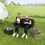 Folding Chair, 2-Seater Camping with Cooler Bags, 250 kg Load, Padded, Metal