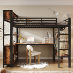 Loft Bed 90x200 cm with Desk, Shelves & Clothes Rack, Black