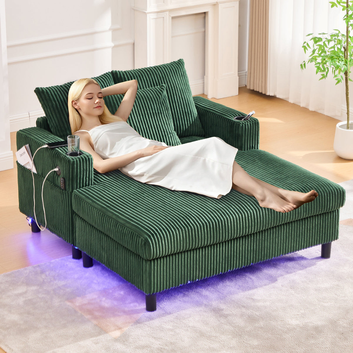 Chaise Lounge Recliner, Soft with Cup Holders, USB Ports, LED Lighting