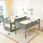 Triple Bunk Bed 90x200 cm with High Fence & Slats, Grey Wood