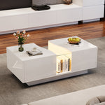Modern LED Coffee Table, 2 Drawers 100x50x35cm, White High-Gloss MDF