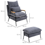 Recliner Wingback Chair with Footstool, Reclining Upholstered TV Chair, Gray