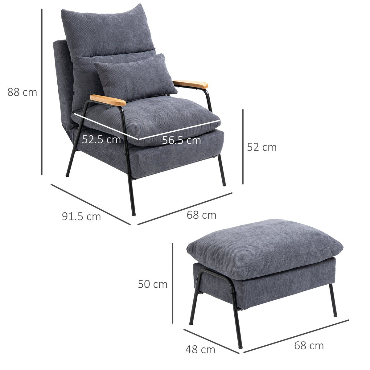 Recliner Wingback Chair with Footstool, Reclining Upholstered TV Chair, Gray