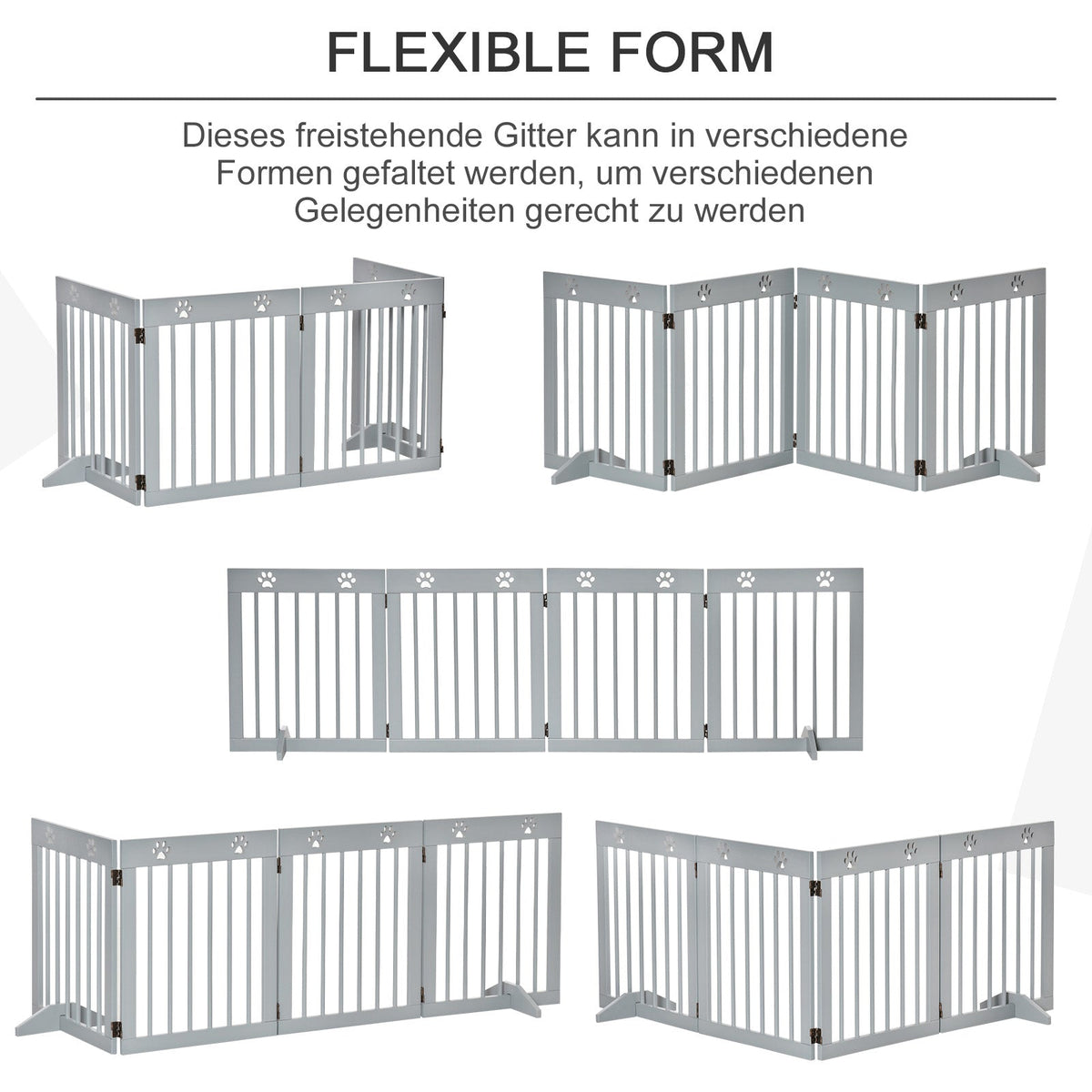 Dog Gate, 4-Part Foldable Freestanding, Wooden Light Grey