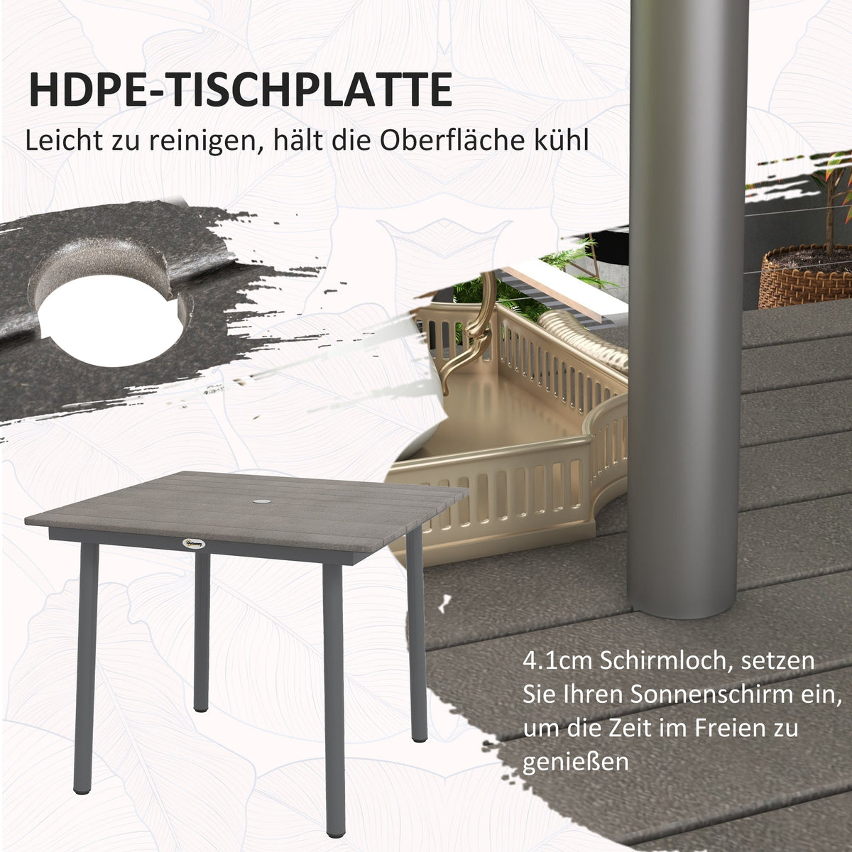 Garden Table Dining Table 4 People Umbrella Hole Slatted Frame HDPE Dark Grey