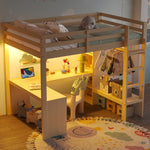 Loft Bed 140x200 with Desk, Shelves, LED & USB Port - Natural