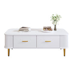 Coffee Table with Drawers, Curved Corners, Wavy Sides, Gold