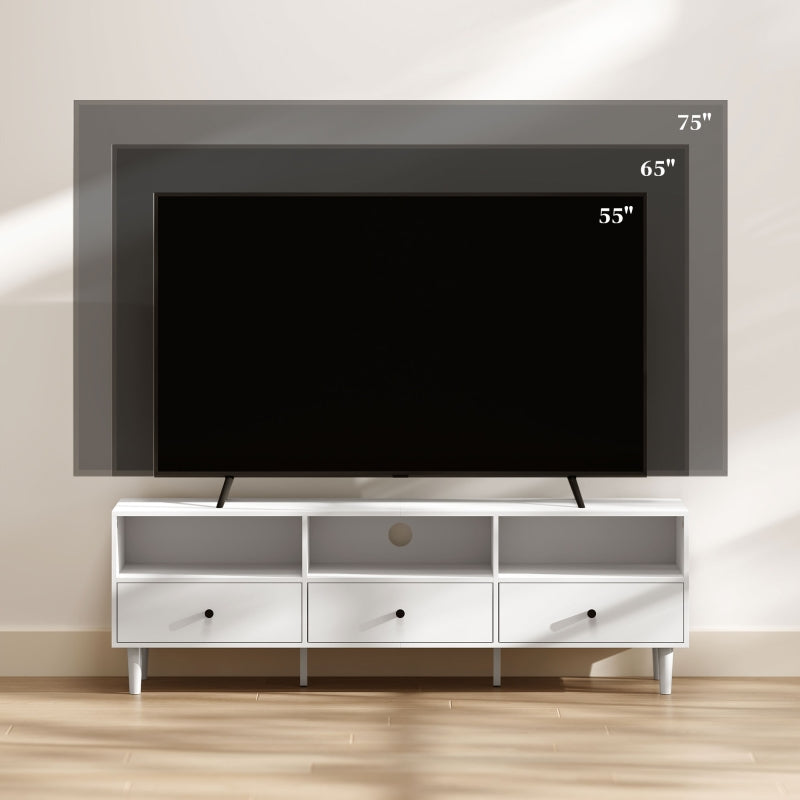 TV Cabinet with Drawers, 3 Open Compartments, Cable Management, White