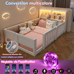Flatbed Kids Bed 90x200cm with LED Light & Railings, White