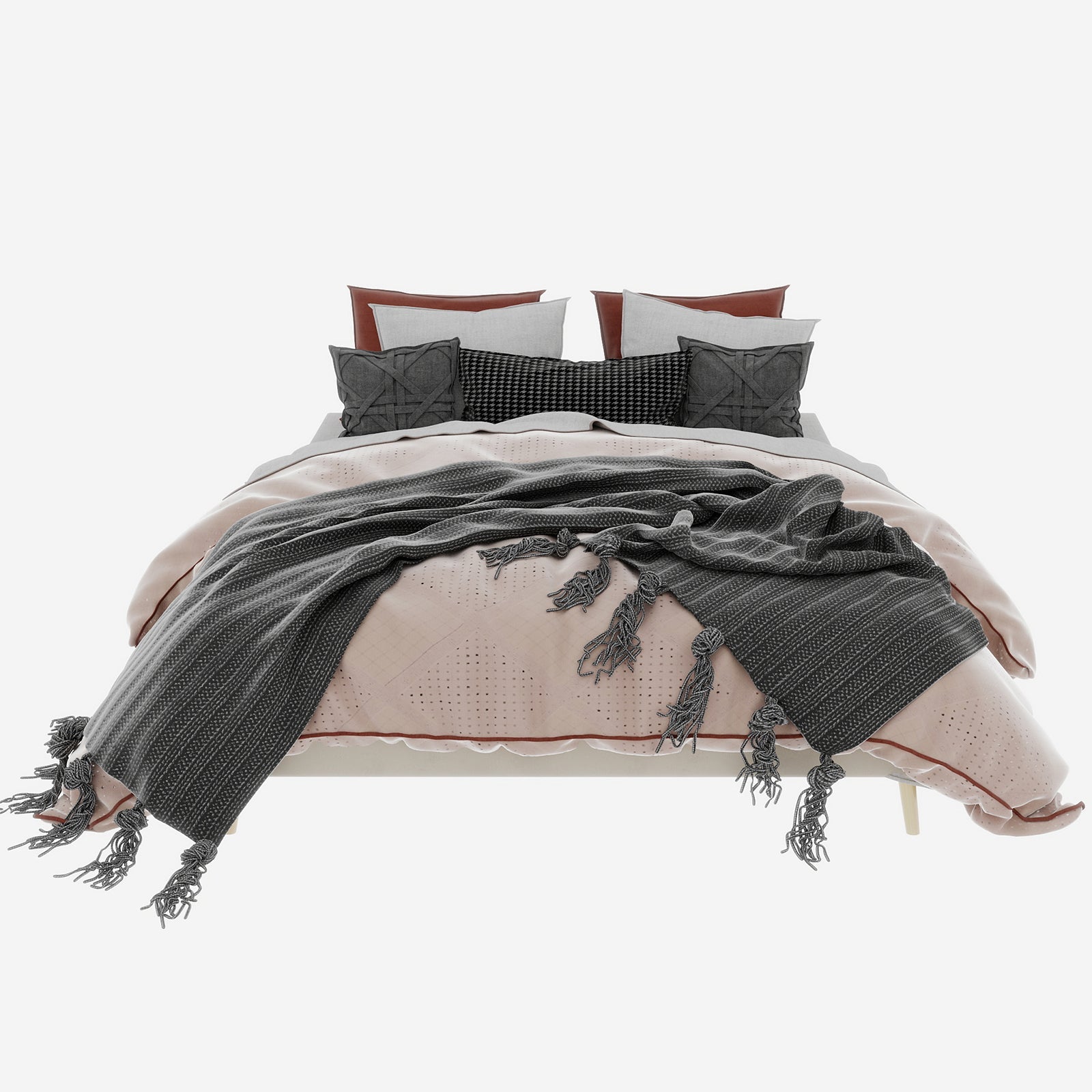 Modern Minimalist Bed Frame, Low-Profile Base 160x200 cm, Beige Dutch Velvet Fabric