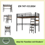Loft Bed 90x200cm with Desk and Shelves, Black Iron