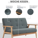 Double Sofa Loveseat, 2-Seater, Compact Design, Linen & Rubberwood, Grey