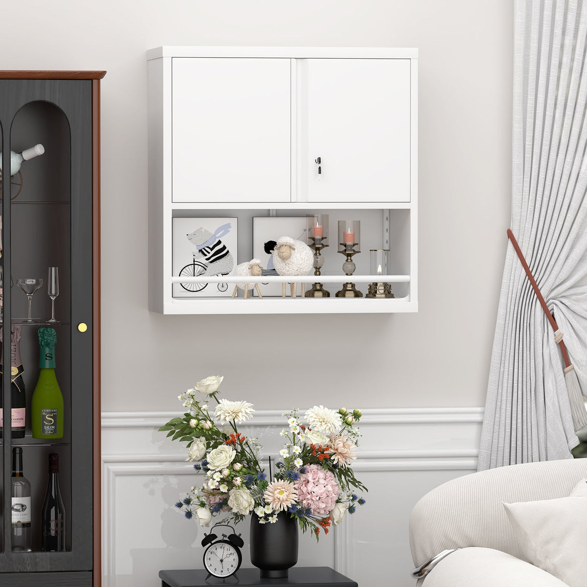 Metal Storage Cabinet with 2 Doors and Adjustable Shelves, Black Steel