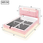 Smart Upholstered Bed 160x200cm with LED & Storage, Pink Velvet