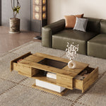 Coffee Table with Color-Changing LED Light, Glass, Two Drawers