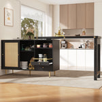 360° Rotating Bar Table Extendable Rattan Storage Cabinet Black