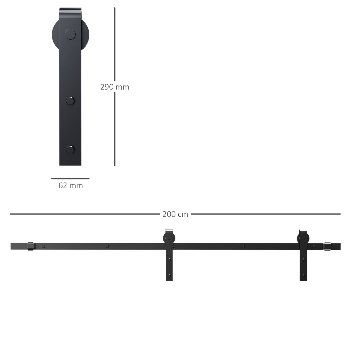 Sliding Door System, Complete Set with Track & Screws, Carbon Steel Black