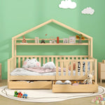Children's House Bed 90x200cm with Drawers Slatted Base Pine Wood Natural