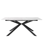 Extendable Dining Table with Automatic Extension and Cross Leg Design, Black and White Marble Look