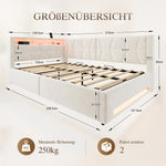 Upholstered Bed 140x200cm with Storage & LED Light in Beige Velvet