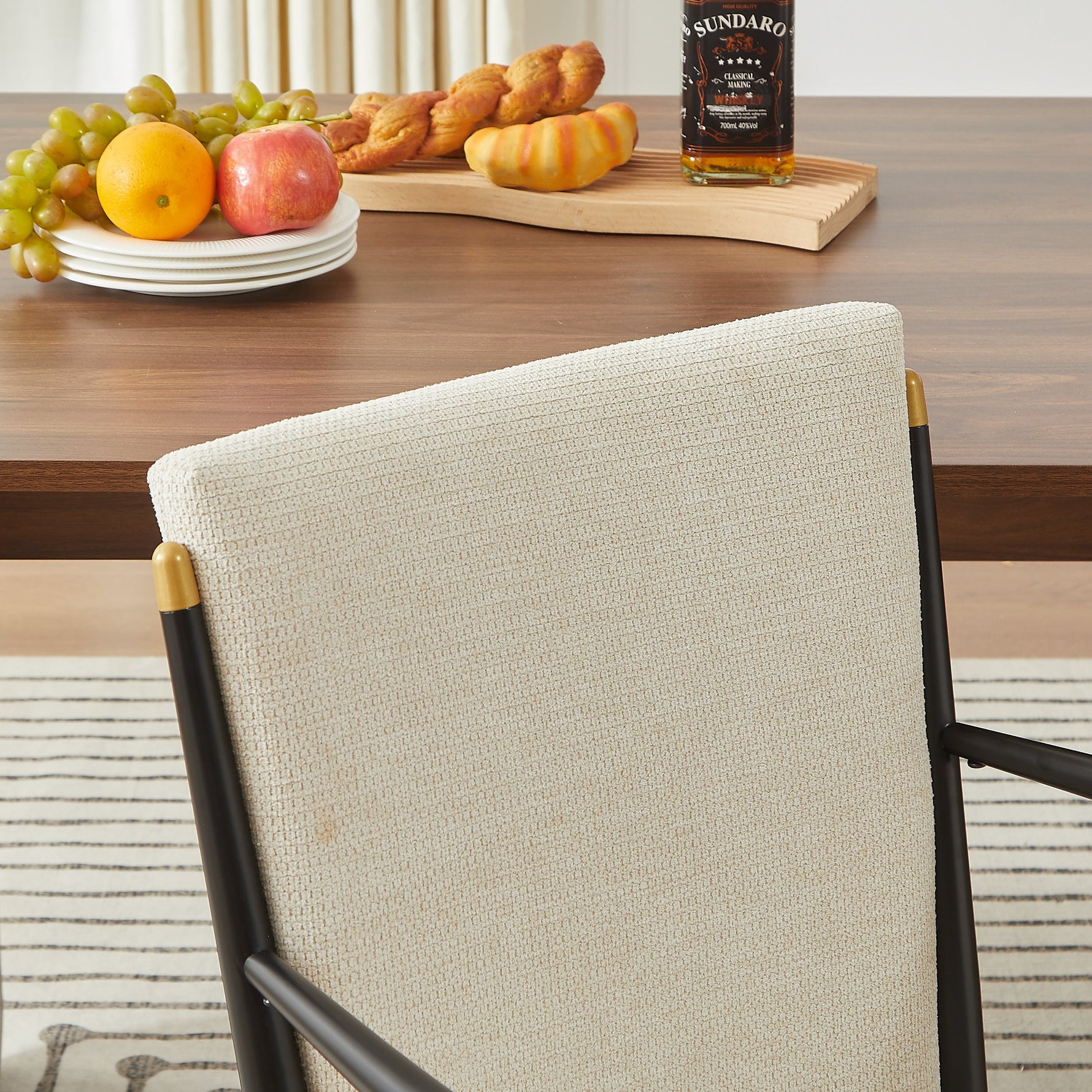 Set of 2 Dining Chairs Modern Scandinavian Upholstered Armrests - Cream Fabric