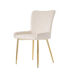 Velvet Dining Chair Set of 2 Gold Metal Legs Lumbar Support - Beige