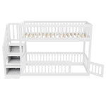 Bunk Bed 90x200 with Safety Stairs & Drawers, White Wood