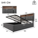 Upholstered Double Bed 160x200 USB-C Headboard Storage Linen Material