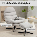 Reclining Armchair & Footstool Chenille Fabric - Cream White