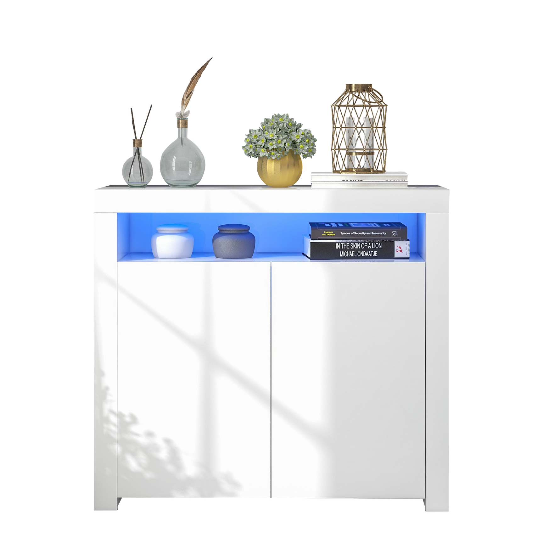 Chest of Drawers Sideboard - High Gloss LED Storage TV Stand - White