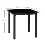 Square Garden Table 80x80cm, 4-Person Tempered Glass Top, Black Aluminum