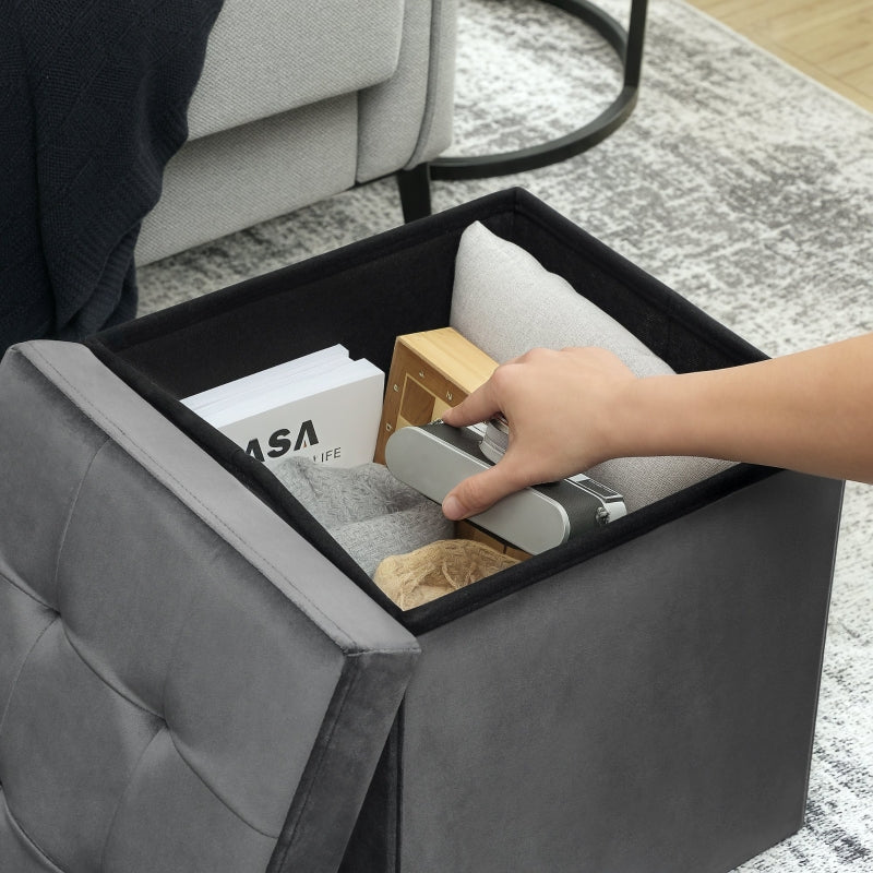 Folding Storage Stool with Storage Box, Foam, MDF, Grey