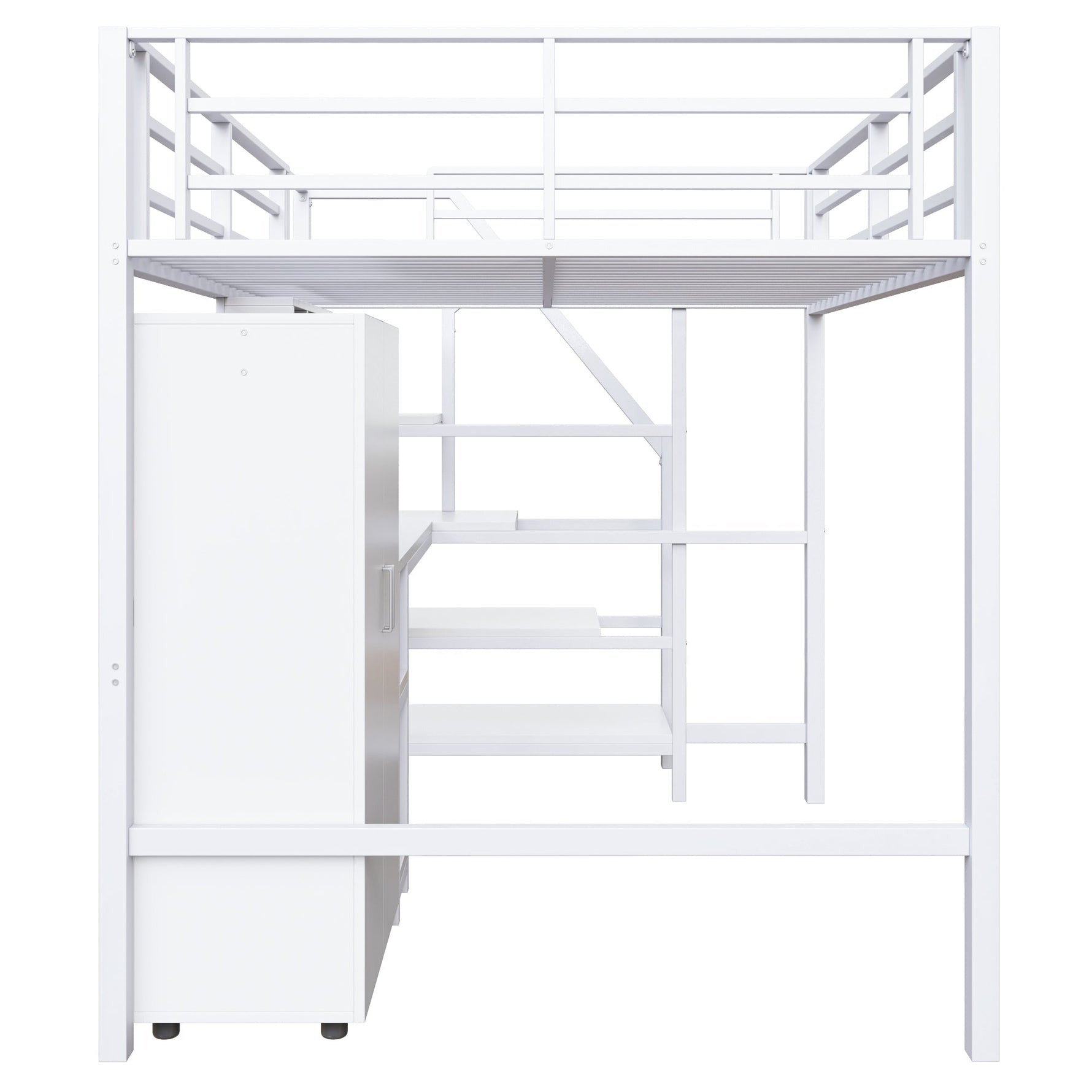 Loft Bed 140x200cm Wardrobe Desk Storage Ladder Shelves - White