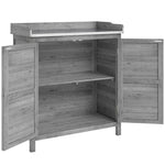 Garden Cabinet Tool Shed Potting Table Galvanized Worktop 2 Shelves - Grey