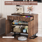 Sideboard/Chest of Drawers, 80×40×78cm, 2 Doors & 2 Drawers, Leaf Relief, Dark Walnut Look