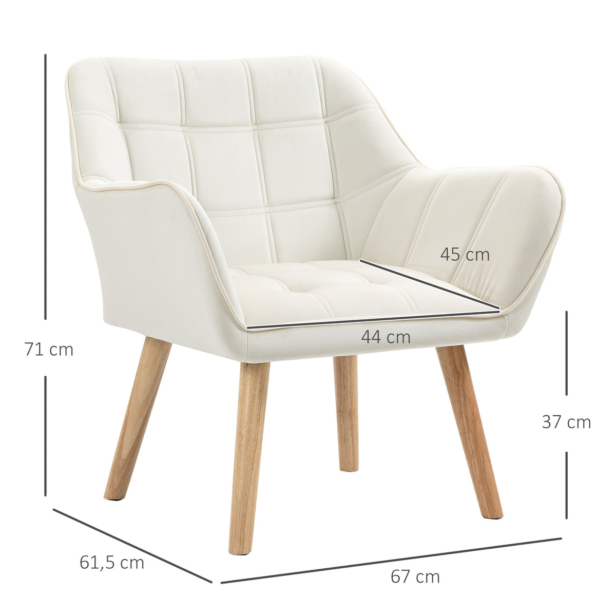Single Armchair, Raised Legs, Upholstered, Cream