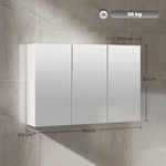 Bathroom Mirror Cabinet, 3 Mirrored Doors, Wall Mounted, White Chipboard