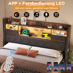Upholstered Bed 180x200cm Hydraulic Storage LED Headboard 4 Charging Stations Linen Fabric Grey