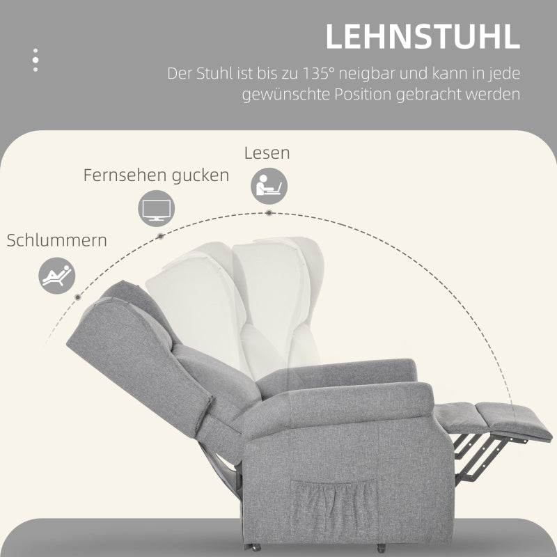 Reclining Armchair Lift Assistance Reclining Function 200kg - Grey