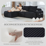 3-Seater Modular Sofa with Ottomans, Cup Holders and Storage, Black Corduroy