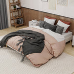 Modern Minimalist Bed Frame, Low-Profile Base 160x200 cm, Beige Dutch Velvet Fabric