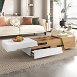 Extendable Coffee Table, Living Room Side Table with Drawers, Color Block Structure