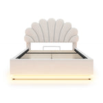 Upholstered Bed 140x200cm with Storage & LED Light, Beige Velvet