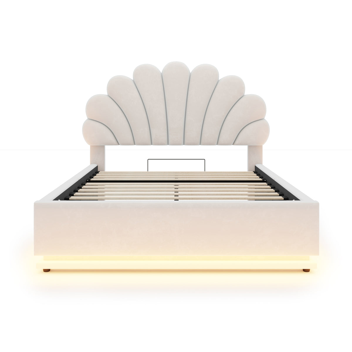 Upholstered Bed 140x200cm with Storage & LED Light, Beige Velvet